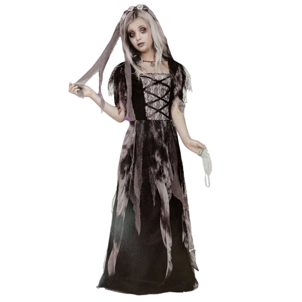 Celebrate Girls M (7/8) Cemetery Bride Gown and Veil Complete Halloween Costume